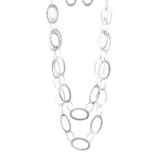 Beautiful Silvertone opera-length Necklace with Earrings